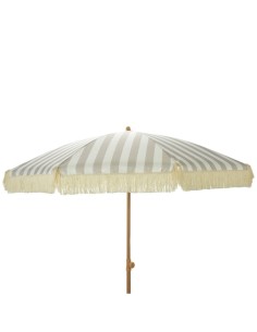 Parasol de jardín de rayas taupe y blanco con flecos, ø183 x 200 cm
