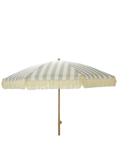 Parasol de jardín de rayas taupe y blanco con flecos, ø183 x 200 cm