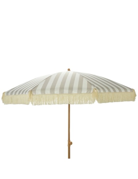 Parasol de jardín de rayas taupe y blanco con flecos, ø183 x 200 cm