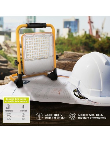 Proyector LED Sampaya con batería 30W 6500K luz emergencia salida USB