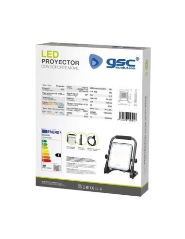 Proyector aluminio LED con soporte móvil 50W 6500K IP65 Gris