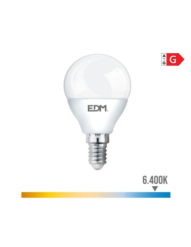 Bombilla esferica led e14 6w 500lm 6400k luz fria ø4,5x8,2cm edm
