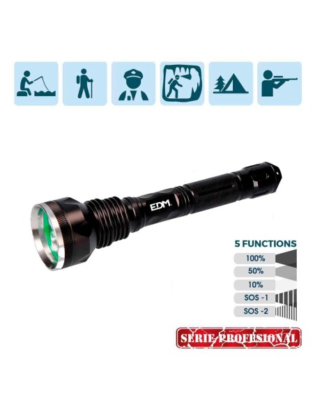*ult.unidades* linterna tubular 3 leds t6 30w 2400lm 5 funciones. alcance 1000m. edm
