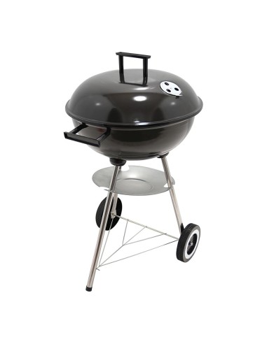 Barbacoa de carbón 3 patas con tapa y ruedas, negra, ø51 x 76 cm