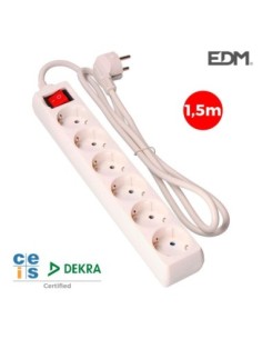 BASE MULTIPLE 6 TOMAS SCHUKO CON INTERRUPTOR 1,5 MTS. 3 1,5mm