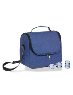 Nevera tipo bolsa 9 l diseño tejana azul con ribete y asa negro, 26 x 15 x 25 cm