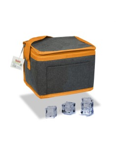 Nevera tipo bolsa 4,5 l diseño tejana gris con ribete y correa naranja, 20 x 15 x 15 cm
