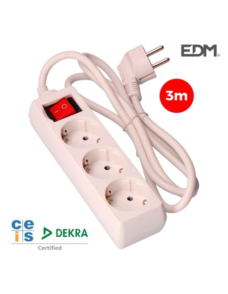 BASE MULTIPLE 3 TOMAS T-TL 3 MTS. MANG. 3 1,5mm CON INTERRUPTOR