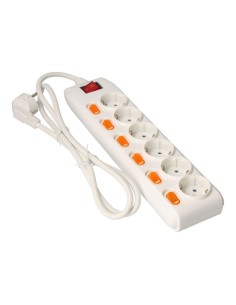 Prolongador con 6 tomas + 6 interruptores + protección