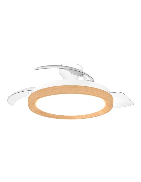 Ventilador de techo con aspas retráctiles, led 3 cct, dc 28 w + 35 w, modelo bliss, blanco / dorado, ø106 cm