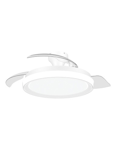 Ventilador de techo con aspas retráctiles, led 3 cct, motor dc 28 w + led 35 w, modelo bliss, blanco / estrellado, ø106 cm