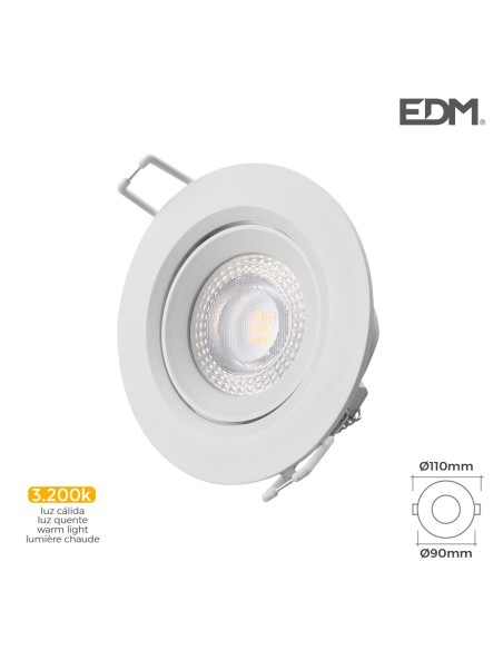DOWNLIGHT LED EMPOTRAR 5W 3.200K REDONDO MARCO BLANCO EDM