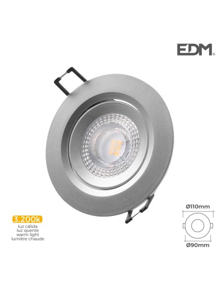 DOWNLIGHT LED EMPOTRABLE 5W 380 LUMEN 3.200K REDONDO MARCO CROMO EDM