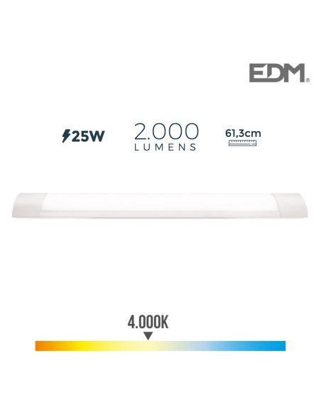 REGLETA ELECTRONICA LED 25W 61CM 4.000K LUZ DIA 2200 LUMENS EDM