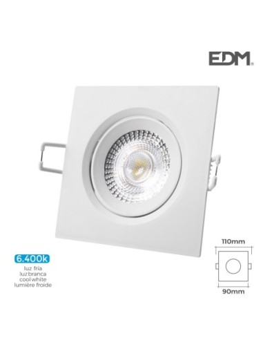DOWNLIGHT LED EMPOTRABLE 5W 380 LUMEN 6.400K CUADRADO MARCO BLANCO EDM