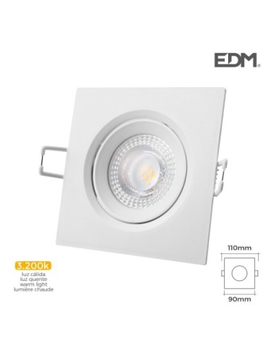 DOWNLIGHT LED EMPOTRAR 5W  380 LUMEN3.200K CUADRADO MARCO BLANCO EDM