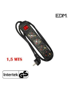 BASE MULTIPLE 4 TOMAS SCHUKO COM INTERRUPTOR 1,5M 3 1,5MM COLOR NEGRO