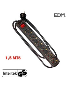 BASE MULTIPLE 6 TOMAS SCHUKO COM INTERRUPTOR 1,5M 3 1,5MM COLOR NEGRO