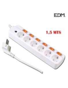 BASE MULTIPLE 6 TOMAS Y 6 INTERRUPTORES EDM