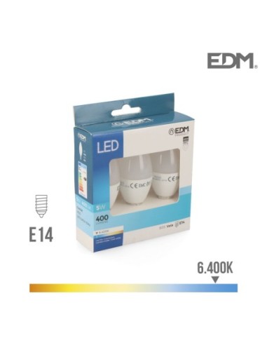 KIT 3 BOMBILLAS VELA LED E14 5W 400 LM 6400K LUZ FRIA EDM