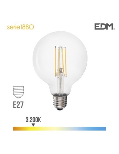 BOMBILLA GLOBO FILAMENTO LED Ø 95 MM E27 6W 600 LM 3200K LUZ CALIDA EDM