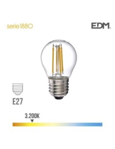 BOMBILLA ESFERICA FILAMENTO LED E27 4W 400 LM 3200K LUZ CALIDA EDM