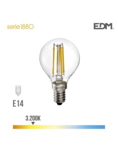 BOMBILLA ESFERICA FILAMENTO LED E14 4W 400 LM 3200K LUZ CALIDA EDM