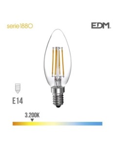 BOMBILLA VELA FILAMENTO LED E14 4W 400 LM 3200K LUZ CALIDA EDM
