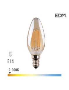 BOMBILLA VELA FILAMENTO LED CRISTAL VINTAGE E14 4,5W 350 LM 2000K LUZ CALIDA EDM