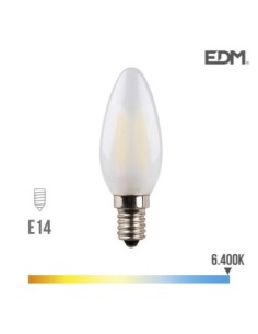 BOMBILLA VELA FILAMENTO LED CRISTAL MATE E14 4,5W 470 LM 6400K LUZ FRIA EDM