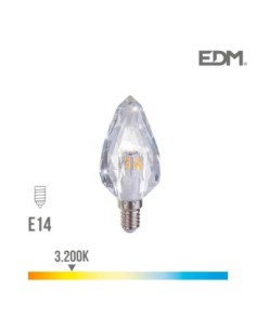 BOMBILLA VELA CRISTAL LED E14 3W 300 LM 3200K LUZ CALIDA EDM