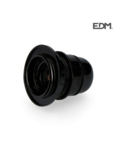 PORTALAMPARAS SEMIROSCADO E 27 HOMOLOGADO + ARANDELA  RETRACTILADO NEGRO EDM