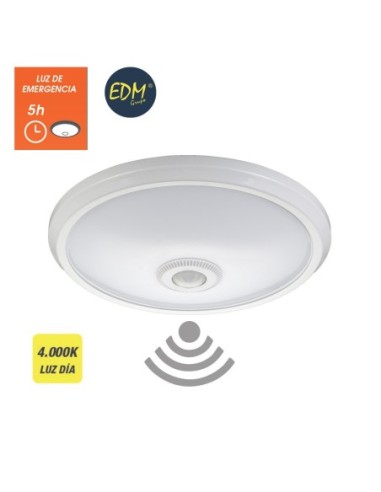 APLIQUE DE SUPERFICIE CON SENSOR Y LUZ DE EMERGENCIA IP20 1100 LUMENS 16W 30 LED