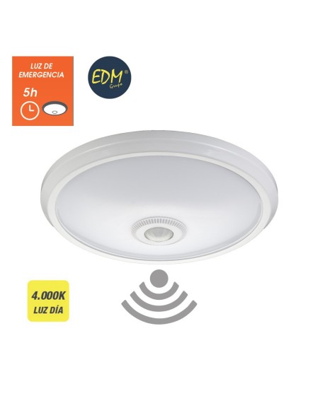 APLIQUE DE SUPERFICIE CON SENSOR Y LUZ DE EMERGENCIA IP20 1100 LUMENS 16W 30 LED