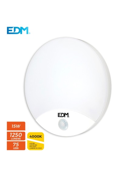 APLIQUE REDONDO E TERIOR LED 15W 1250 LUMEN 4.000K CON SENSOR