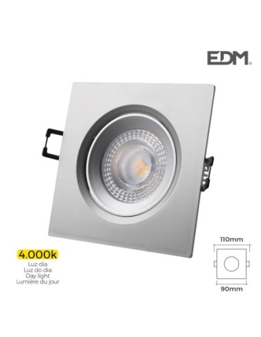 DOWNLIGHT LED EMPOTRABLE 5W 380 LUMEN 4.000K CUADRADO MARCO CROMO EDM