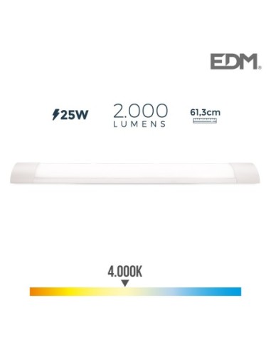 REGLETA ELECTRONICA LED 25W 61CM 4.000K LUZ DIA 2200 LUMENS EDM