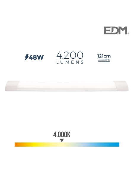 REGLETA ELECTRONICA LED 48W 121CM 4.000K LUZ DIA 4200 LUMENS EDM