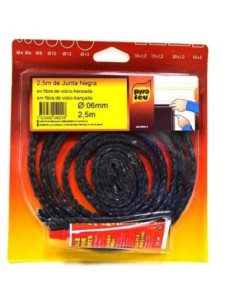 JUNTA PUERTA CHIMENEA TRENZADA FIBRA VIDRIO NEGRA 6MM