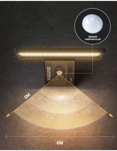 Aplique solar LED Ganda con sensor movimiento y crepuscular 8W 3000   4200   600