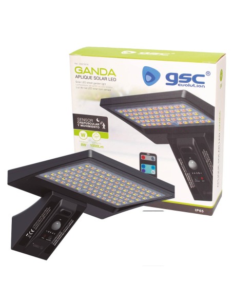 Aplique solar LED Ganda con sensor movimiento y crepuscular 8W 3000   4200   600