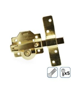 CERROJO DE SOBREPONER DORADO CON CILINDRO REDONDO SEGURIDAD Y PESTILLO APERTURA