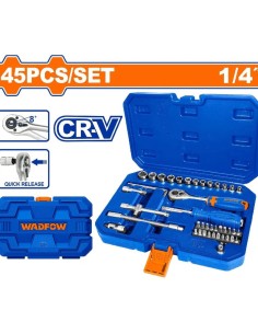 JUEGO 45 PIEZAS 1-4" VASOS Y PUNTAS CON MANGO WADFOW