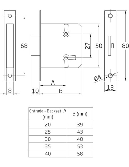 CERRADURA EMBUTIR MUEBLE GORJA 25MM