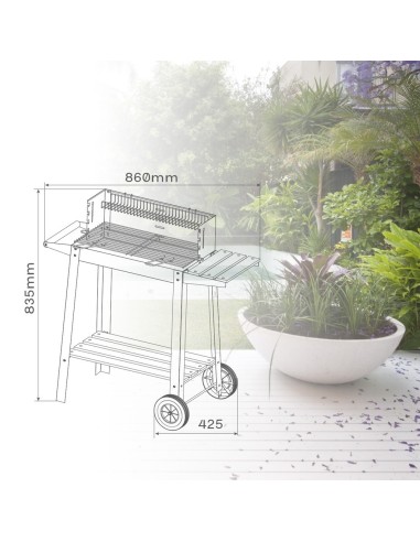 Barbacoa carro portátil Musters de acero para carbón 520mm x 270mm