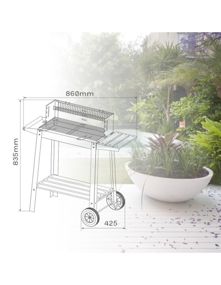 Barbacoa carro portátil Musters de acero para carbón 520mm x 270mm