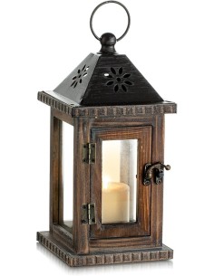 *ULT. UNIDADES* FAROL MADERA VINTAGE CON BOMBILLA STANDARD INCLUIDA 13 13 27CM 3