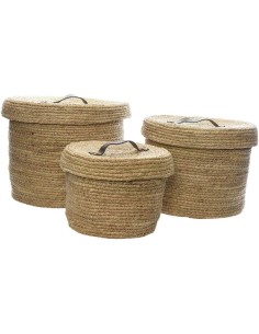 *ULT.UNIDADES* PACK DE 3 CESTOS DE FIBRA NATURAL CON TAPA Y ASA