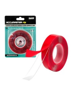 CINTA ADHESIVA DOBLE CARA TRANSPARENTE FILM ROJO 19MMX5M