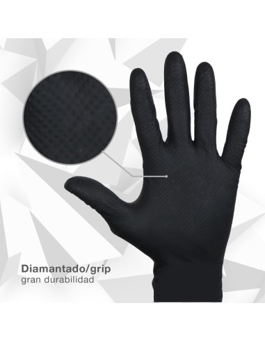 Caja 50 guantes desechables de nitrilo diamantado/grip Negro